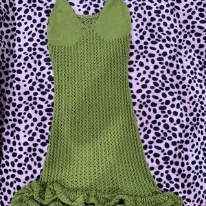 Green Crotchet Strap Mini Dress